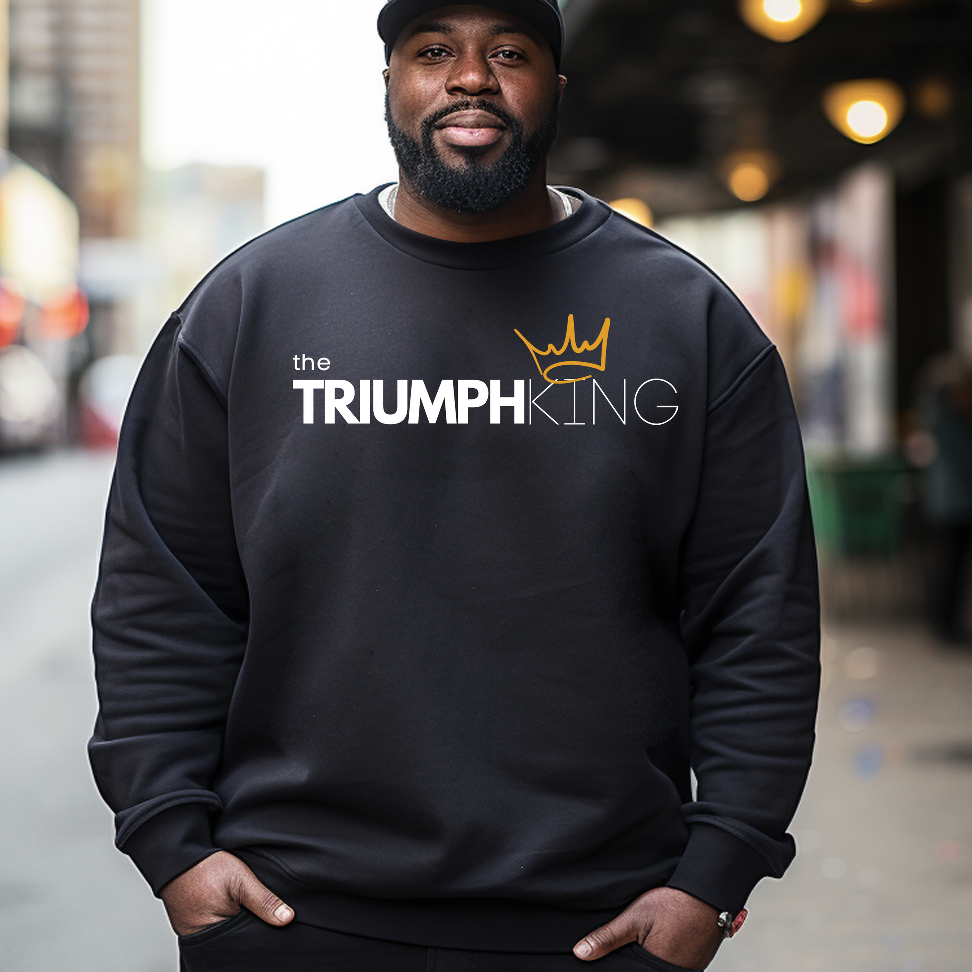 Buy our Triumph King black sweatshirt. This comfortable faith inspired clothing is for Christian men who know they can triumph over any situation with the help of Jesus Christ. Enjoy a soft and comfy sweatshirt like this on a daily basis.