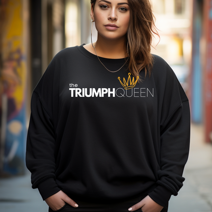 Shop our Triumph Queen black sweatshirt. This cozy faith based clothing is for Saved women who know they're more than conquerors. This shirt is soft and comfy enough for everyday wear.