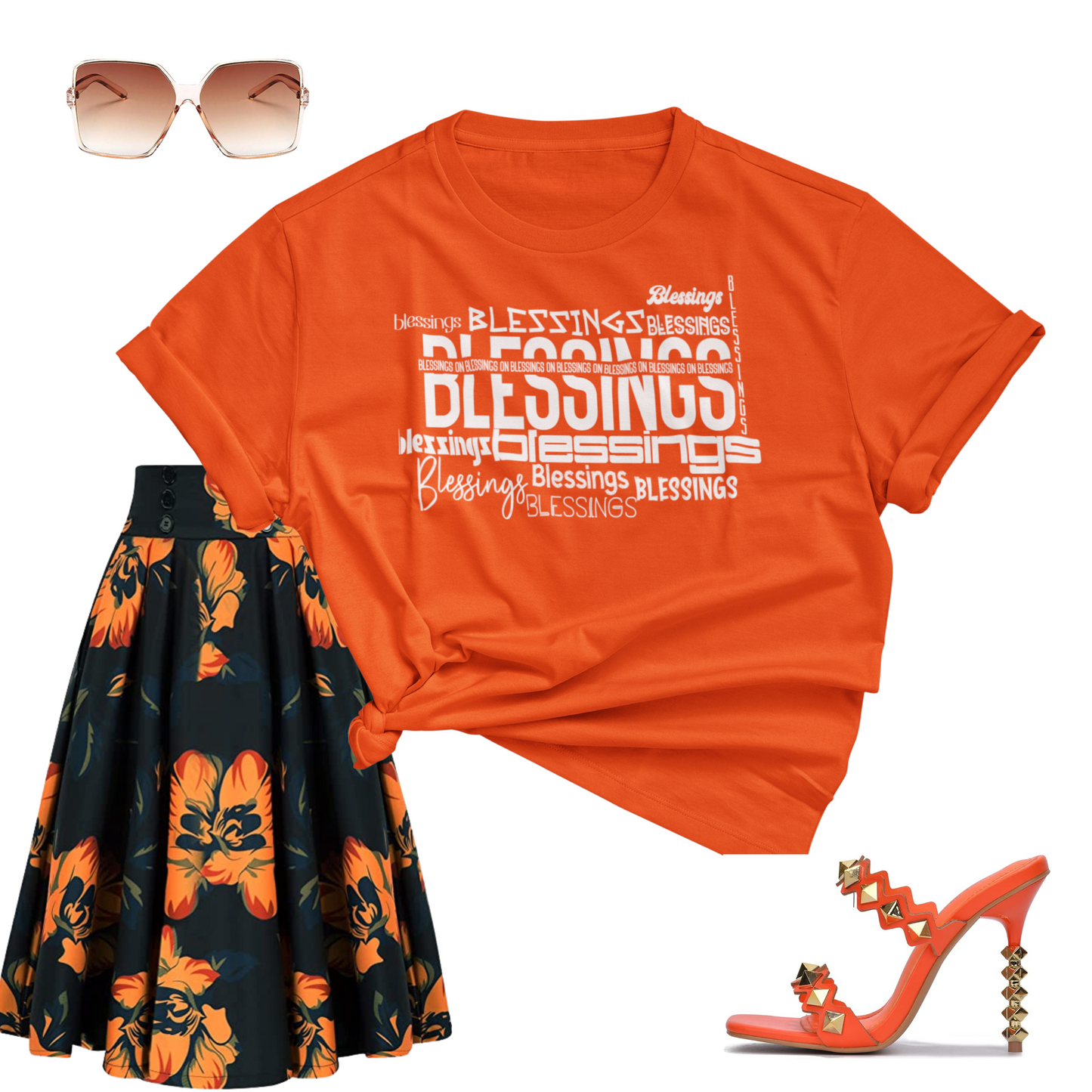 Vibrant orange 'Blessings on Blessings' T-shirt from Triumph Tees. Show off your faith with this stylish and comfortable shirt that's perfect for any casual occasion.