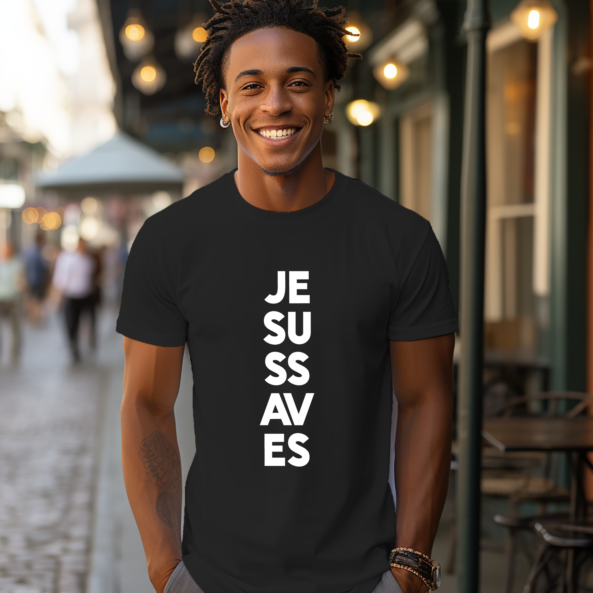 Shop for our Jesus Saves Unisex Christian T-shirt. This Triumph Tee is black, comfortable, and soft. Our Jesus tee will help you spread the Gospel without saying a word. This faith t-shirt is great to wear on a Sunday morning, or a night out on the town. Get your faith-based apparel today!