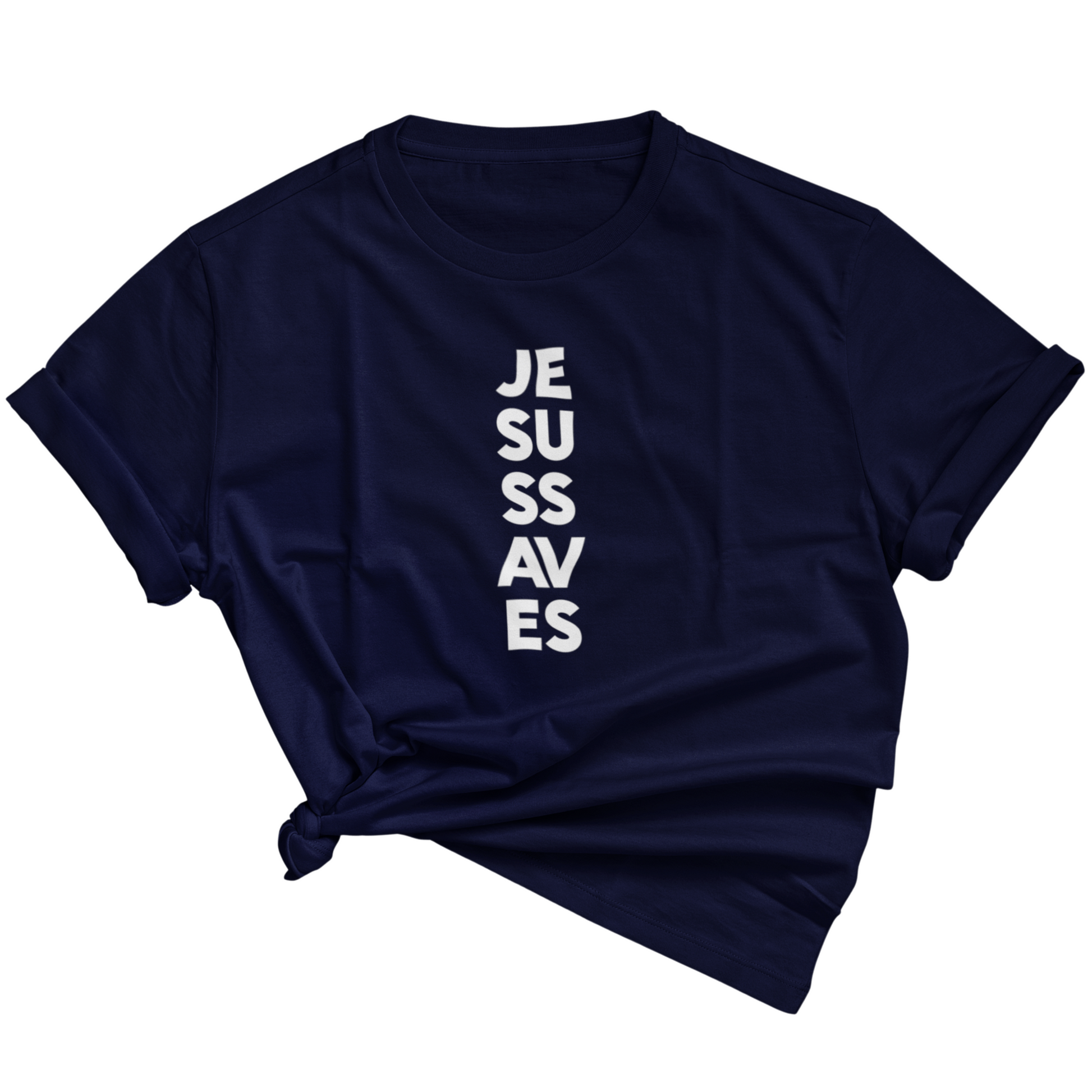 Buy our Jesus Saves Unisex Christian Tee. This Triumph Tee is navy blue, soft and comfortable. Wearing our Jesus t-shirt will help you spread the Gospel without saying a word. This faith tee is great to wear on a Sunday morning, or on a night out. Don't wait, get your faith-based t-shirt today!