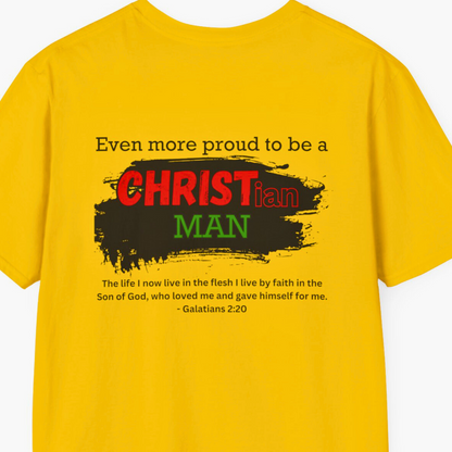 Embrace your identity and faith with Triumph Tees' Yellow Proud to be a Black Christian Man T-Shirt. Discover the empowering design and shop now to proudly represent who you are.