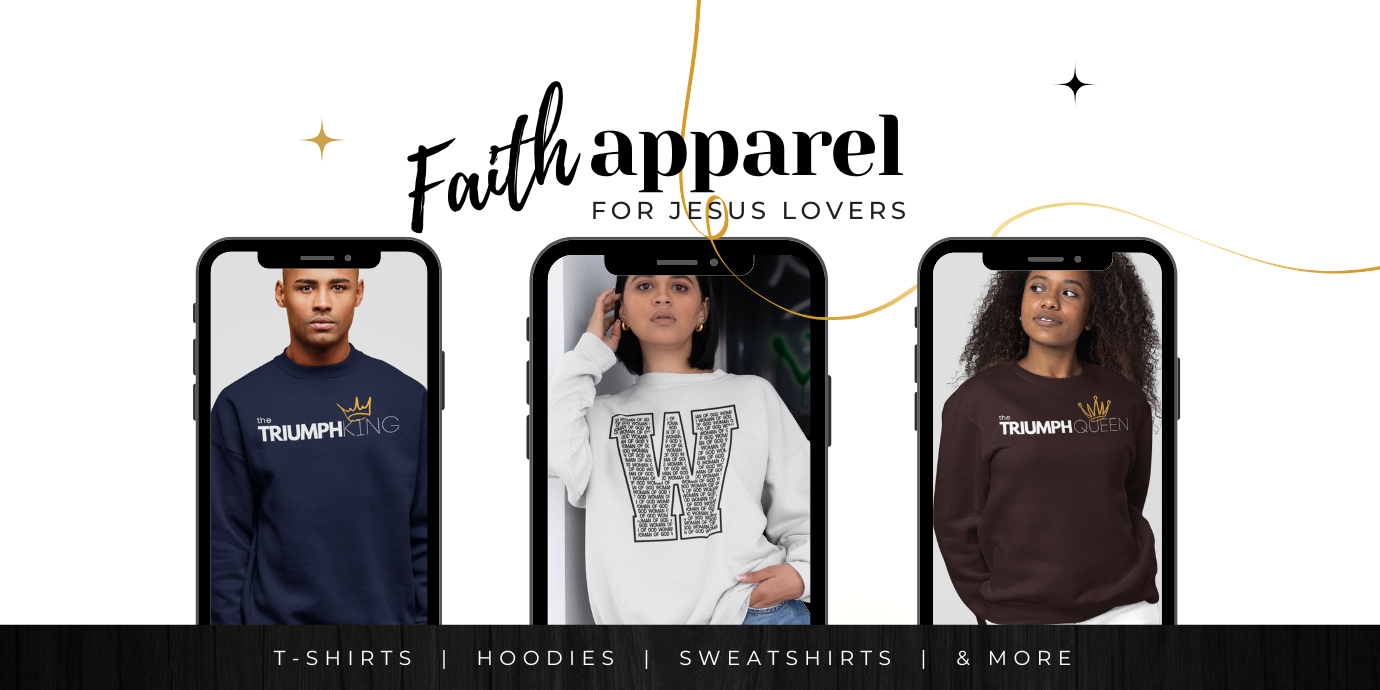 Shop faith based apparel for Jesus Lovers at Triumph Tees. Buy Unisex Christian Statement T-shirts, Sweatshirts and Hoodies for believers who love Jesus. Get 15% off!