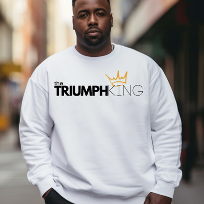 Buy our Triumph King classic white sweatshirt. This comfortable faith based clothing is for men of faith who know they can triumph over any situation with the help of Jesus Christ. Enjoy this soft and comfy sweatshirt on a regular basis.