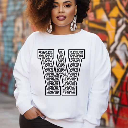 Shop for our Woman of God Letterman Sweatshirt in White. Our Christian clothing is soft, comfortable, and great for everyday wear. Show off your faith and confidence in Jesus when you wear this Christian statement sweatshirt.