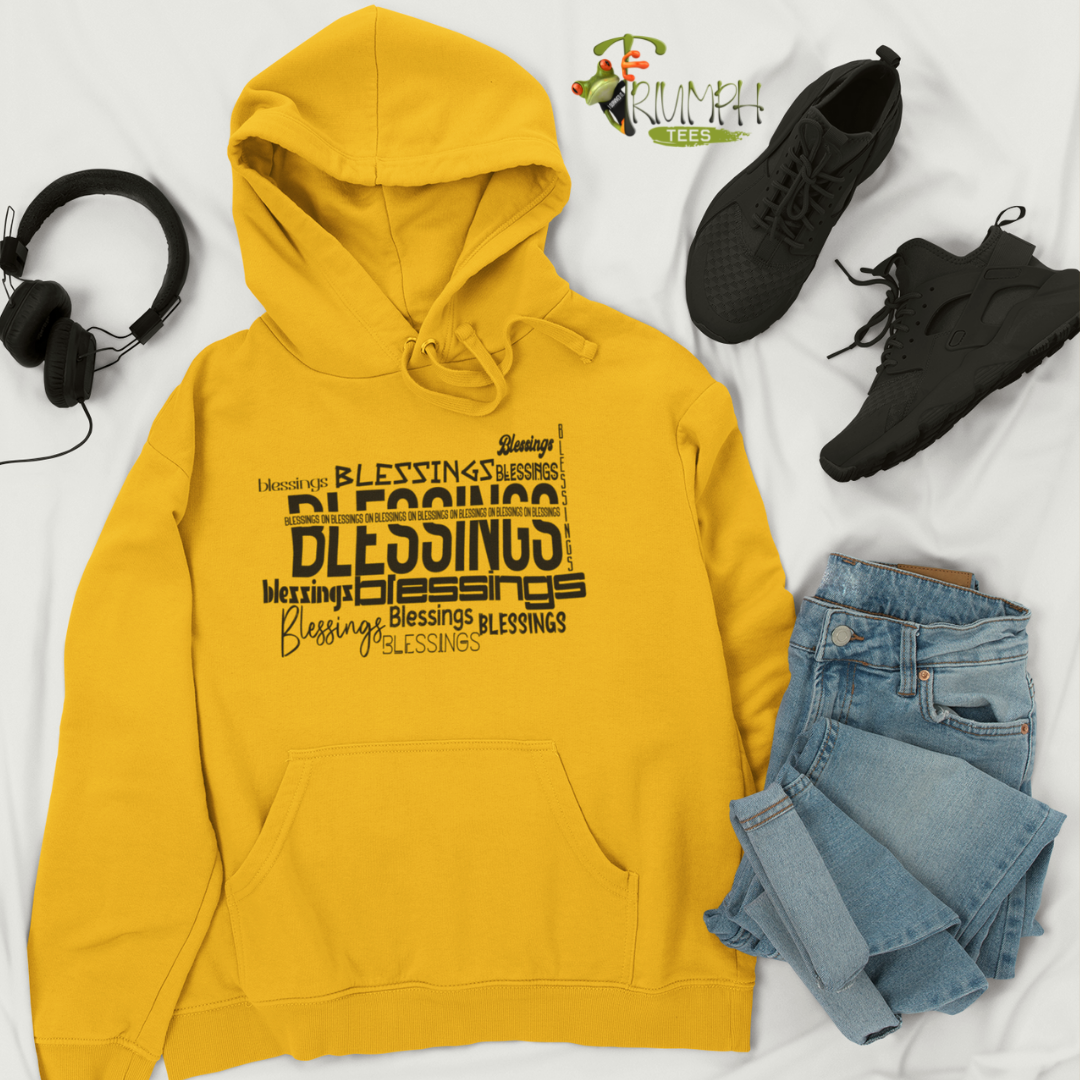 Buy our Blessings on Blessings Unisex Pullover Statement Hoodie. This faith apparel is great for spreading God's goodness. Comfortable for easy wear everyday.