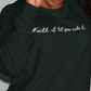 Buy our Faith it til you make it dark green unisex sweatshirt. Rock this cozy faith clothing if you're a believer who knows you're more than conqueror. This faith sweatshirt is comfortable and soft enough to wear everyday.