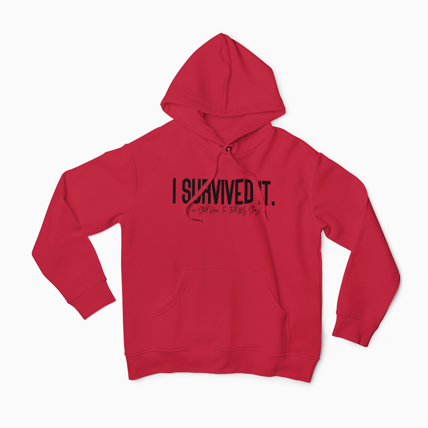 Buy our I Survived It Statement Apparel. This red Christian hoodie is unisex and so soft & comfortable, you can wear it everyday. This hoodie has a powerful statement that will spark a conversation about your faith.